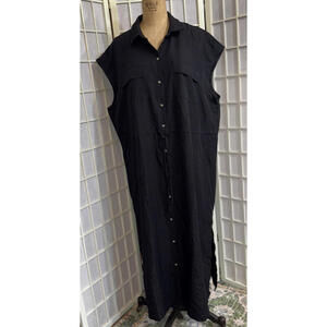 OLD NAVY Maxi Shirt Dress Black Rayon Blend Lagenlook Minimalist Pockets XL New